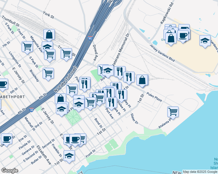 map of restaurants, bars, coffee shops, grocery stores, and more near 248 Ripley Place in Elizabeth