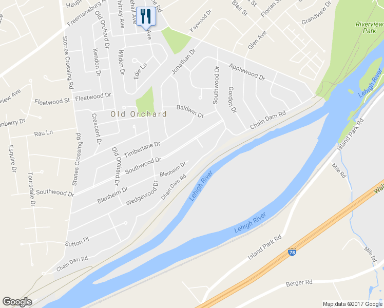 map of restaurants, bars, coffee shops, grocery stores, and more near 1 Blenheim Drive in Easton
