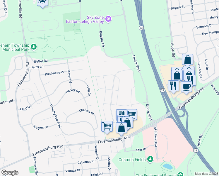 map of restaurants, bars, coffee shops, grocery stores, and more near 4757 Rafi Road in Easton