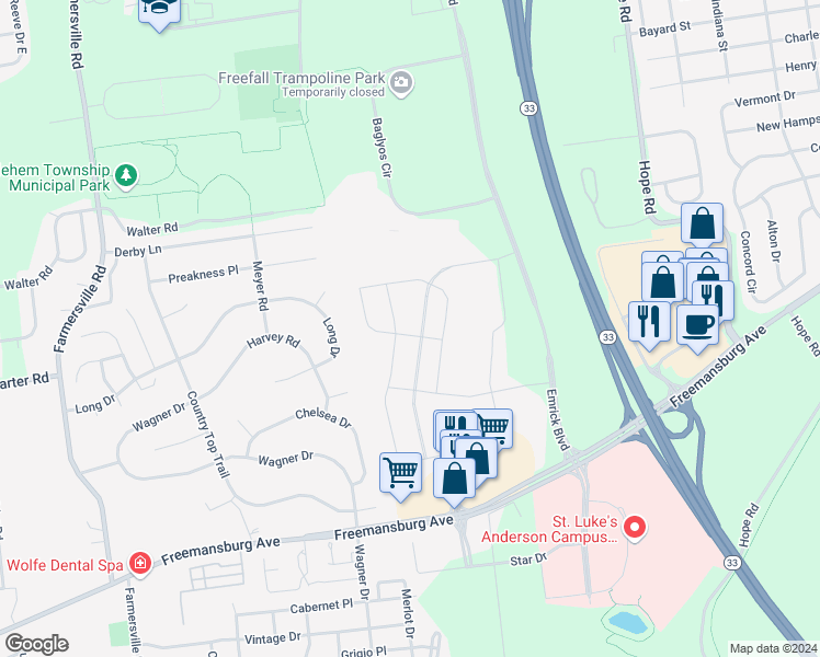 map of restaurants, bars, coffee shops, grocery stores, and more near 4757 Rafi Road in Easton