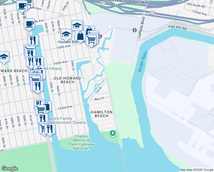 map of restaurants, bars, coffee shops, grocery stores, and more near in Queens