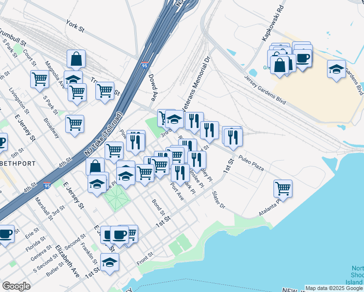 map of restaurants, bars, coffee shops, grocery stores, and more near 248 Ripley Place in Elizabeth