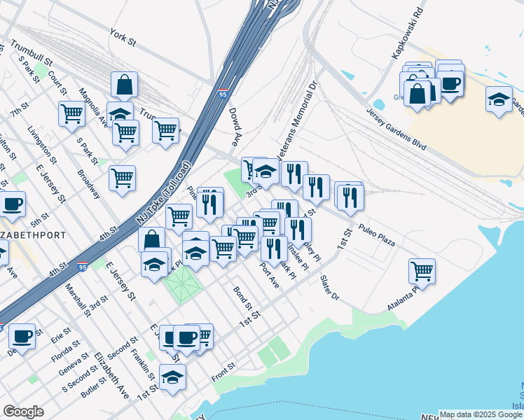 map of restaurants, bars, coffee shops, grocery stores, and more near 248 Ripley Place in Elizabeth