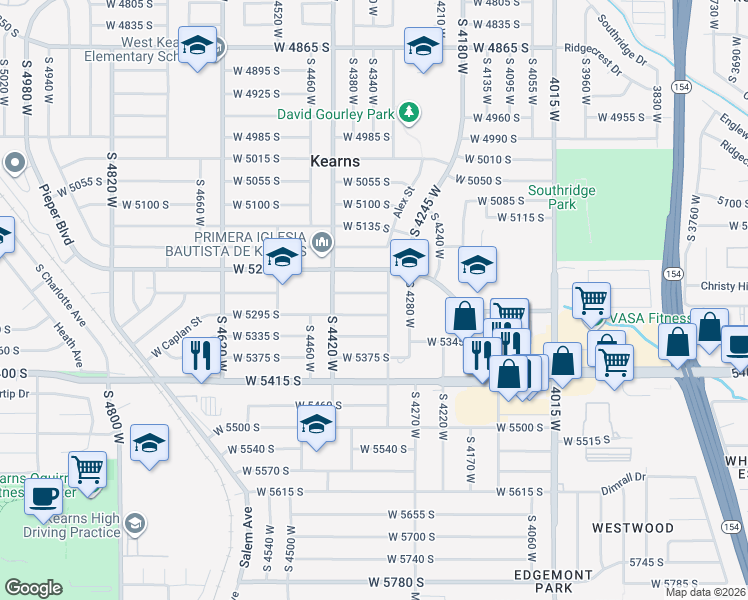 map of restaurants, bars, coffee shops, grocery stores, and more near 4341 West 5255 South in Salt Lake City