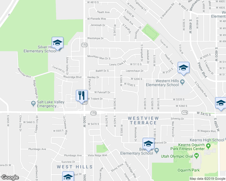 map of restaurants, bars, coffee shops, grocery stores, and more near 5280 South 5420 West in Kearns