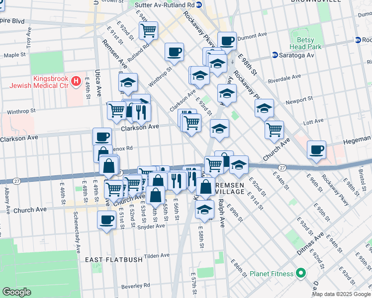 map of restaurants, bars, coffee shops, grocery stores, and more near 939 Lenox Road in Brooklyn
