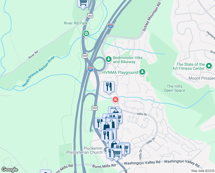 map of restaurants, bars, coffee shops, grocery stores, and more near 65 Wentworth Road in Bedminster