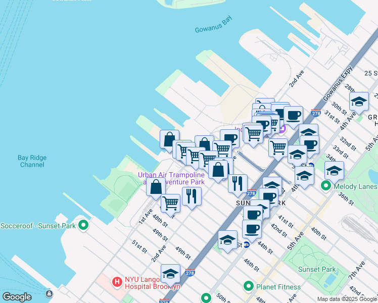 map of restaurants, bars, coffee shops, grocery stores, and more near 4000 1st Avenue in Brooklyn