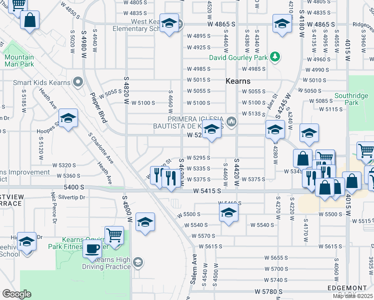 map of restaurants, bars, coffee shops, grocery stores, and more near 4605 West 5255 South in Salt Lake City