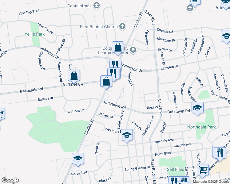 map of restaurants, bars, coffee shops, grocery stores, and more near 2966 Linden Street in Bethlehem