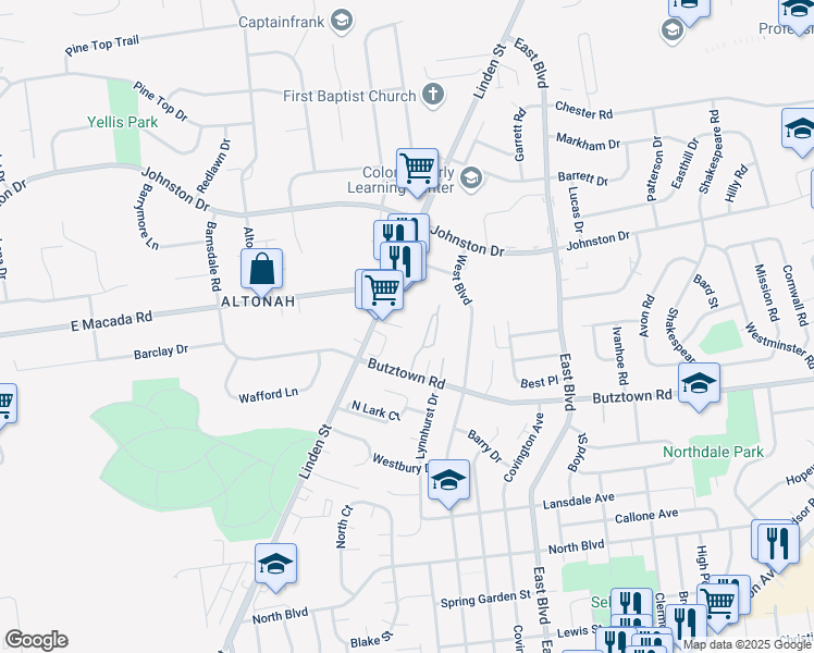 map of restaurants, bars, coffee shops, grocery stores, and more near 2966 Linden Street in Bethlehem