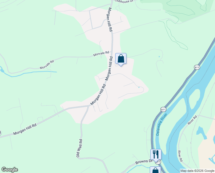 map of restaurants, bars, coffee shops, grocery stores, and more near 1490 Morgan Hill Road in Northampton County