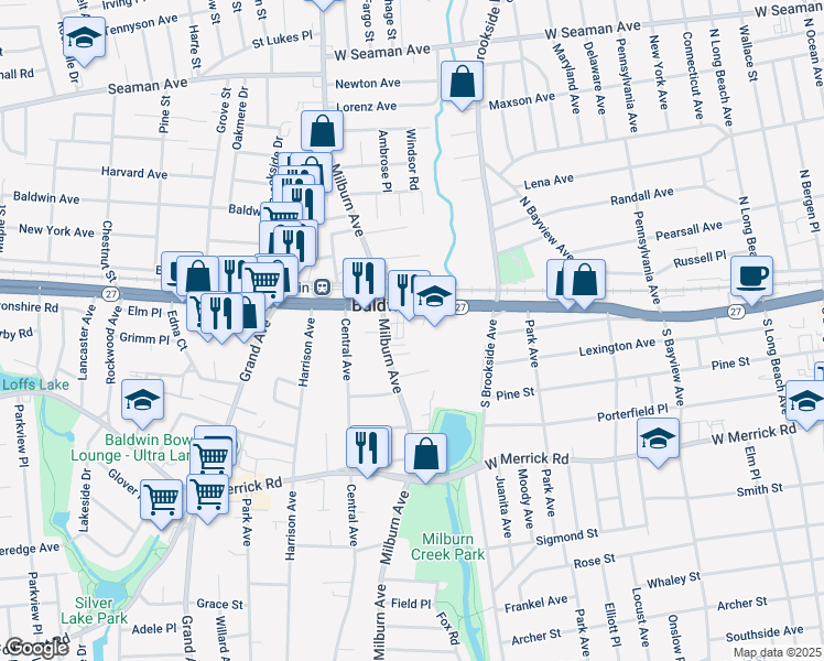 map of restaurants, bars, coffee shops, grocery stores, and more near 850 Sunrise Highway in Freeport
