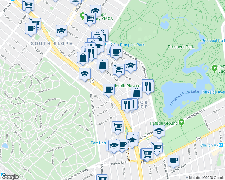 map of restaurants, bars, coffee shops, grocery stores, and more near 608A 17th Street in Brooklyn