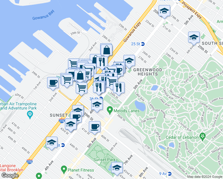 map of restaurants, bars, coffee shops, grocery stores, and more near in Brooklyn