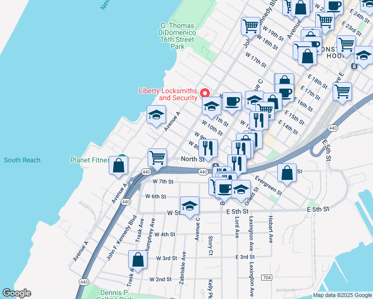 map of restaurants, bars, coffee shops, grocery stores, and more near in Bayonne