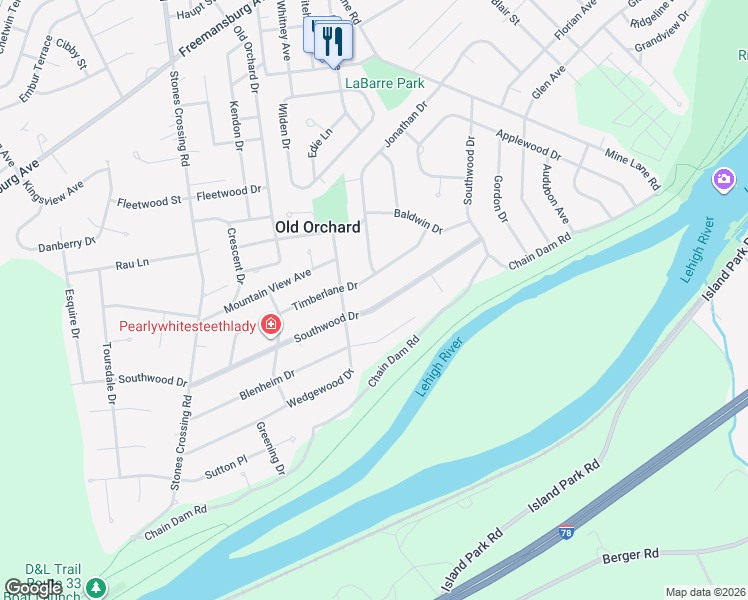 map of restaurants, bars, coffee shops, grocery stores, and more near 3578 Timberlane Drive in Easton