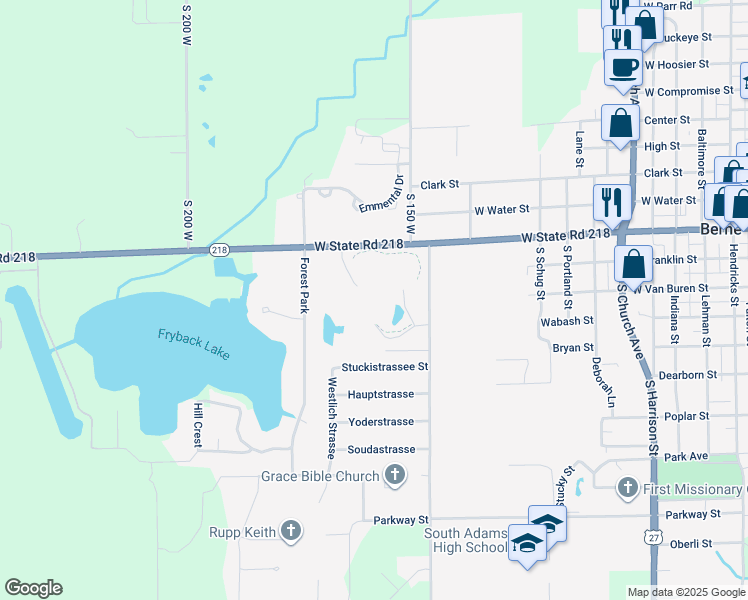 map of restaurants, bars, coffee shops, grocery stores, and more near 1350 West Main Street in Berne