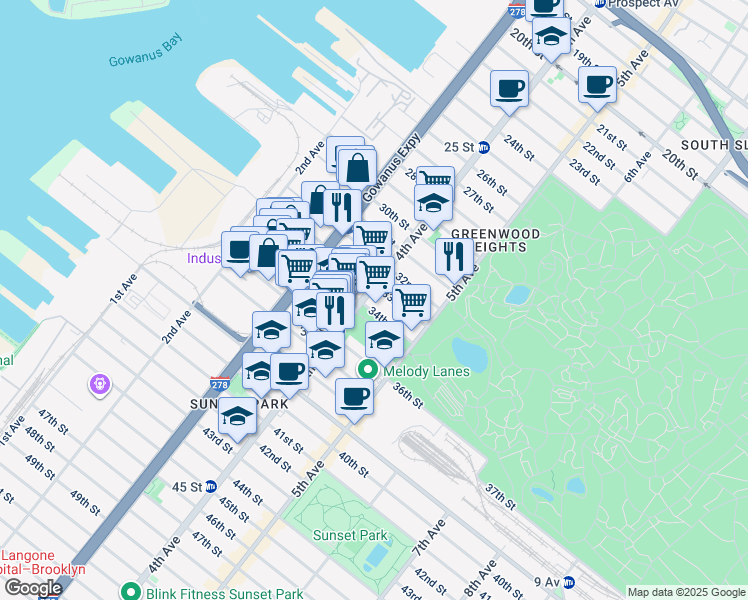 map of restaurants, bars, coffee shops, grocery stores, and more near in Brooklyn