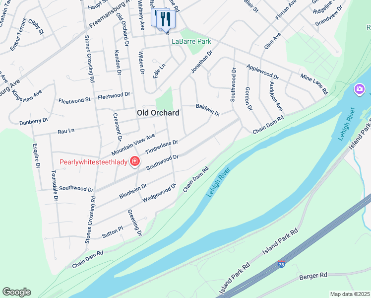 map of restaurants, bars, coffee shops, grocery stores, and more near 3578 Timberlane Drive in Easton