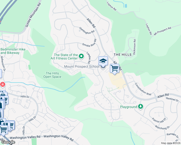 map of restaurants, bars, coffee shops, grocery stores, and more near 13 Musket Drive in Basking Ridge