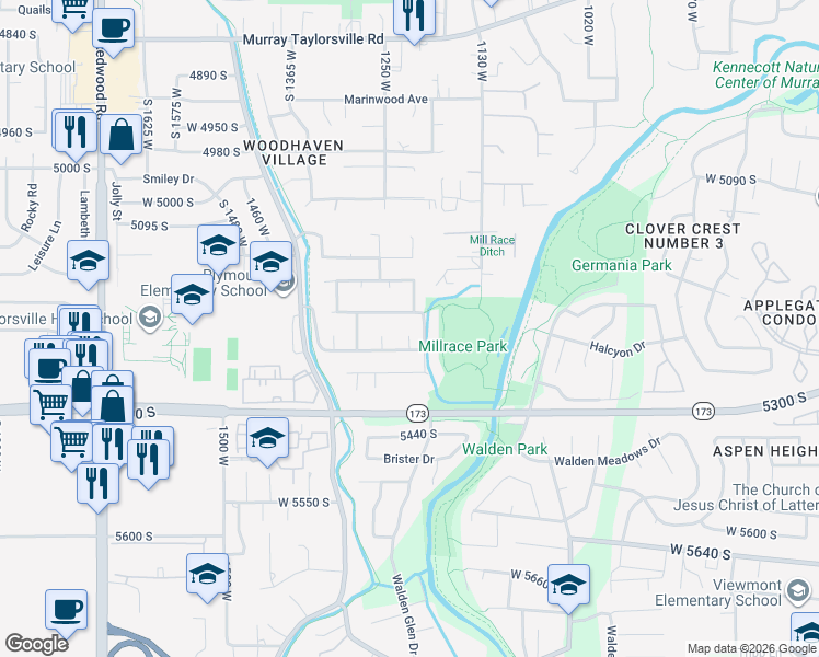 map of restaurants, bars, coffee shops, grocery stores, and more near 5272 Morning Vista Court in Taylorsville