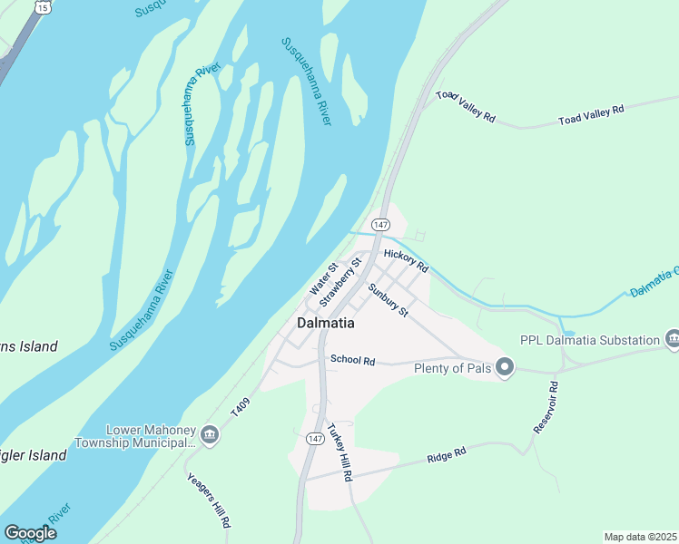 map of restaurants, bars, coffee shops, grocery stores, and more near 152 Water Street in Dalmatia