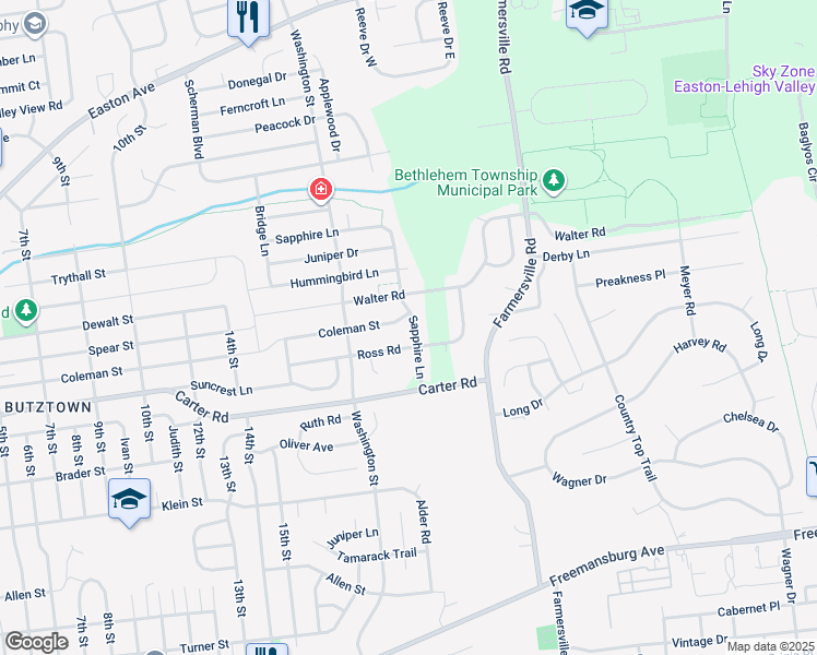 map of restaurants, bars, coffee shops, grocery stores, and more near 4144 Coleman Street in Bethlehem