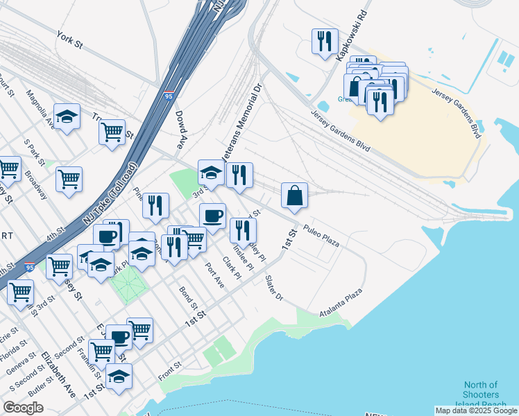 map of restaurants, bars, coffee shops, grocery stores, and more near 208 Trumbull Street in Elizabeth