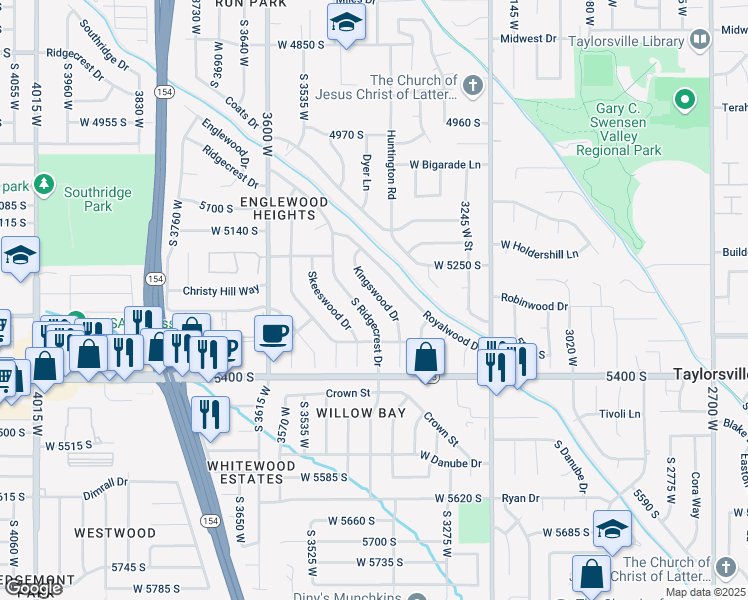map of restaurants, bars, coffee shops, grocery stores, and more near 5260 Kingswood Drive in Salt Lake City