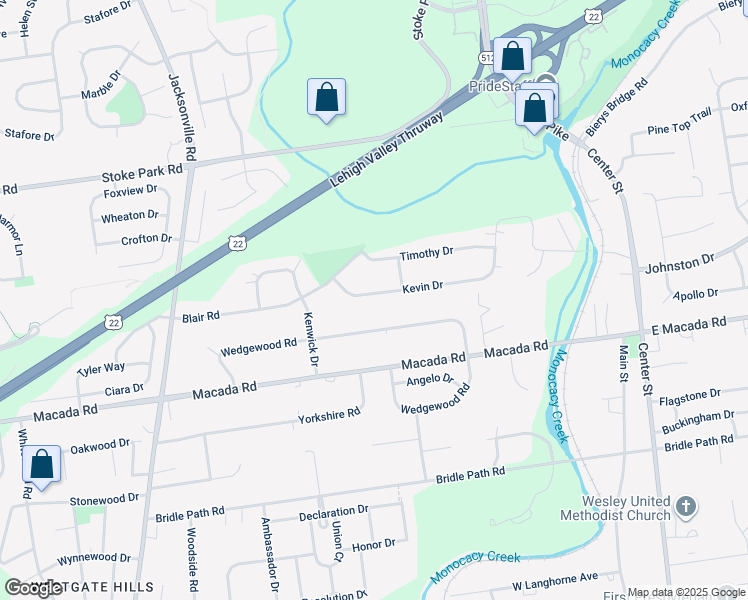 map of restaurants, bars, coffee shops, grocery stores, and more near 533 Kevin Drive in Bethlehem