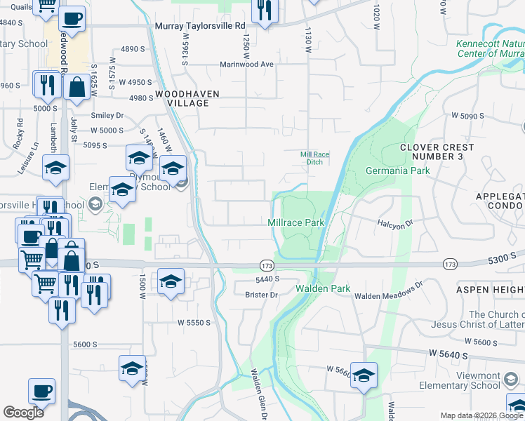 map of restaurants, bars, coffee shops, grocery stores, and more near 5272 Morning Vista Circle in Taylorsville