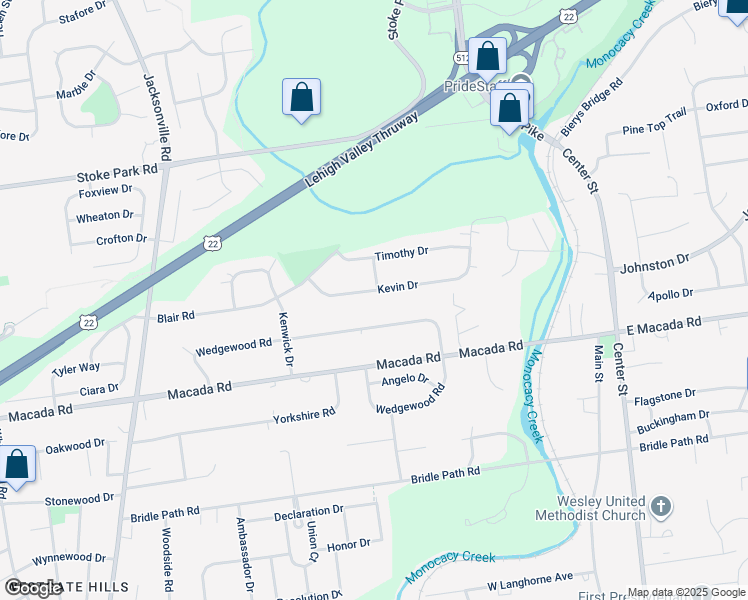 map of restaurants, bars, coffee shops, grocery stores, and more near 503 Kevin Drive in Bethlehem