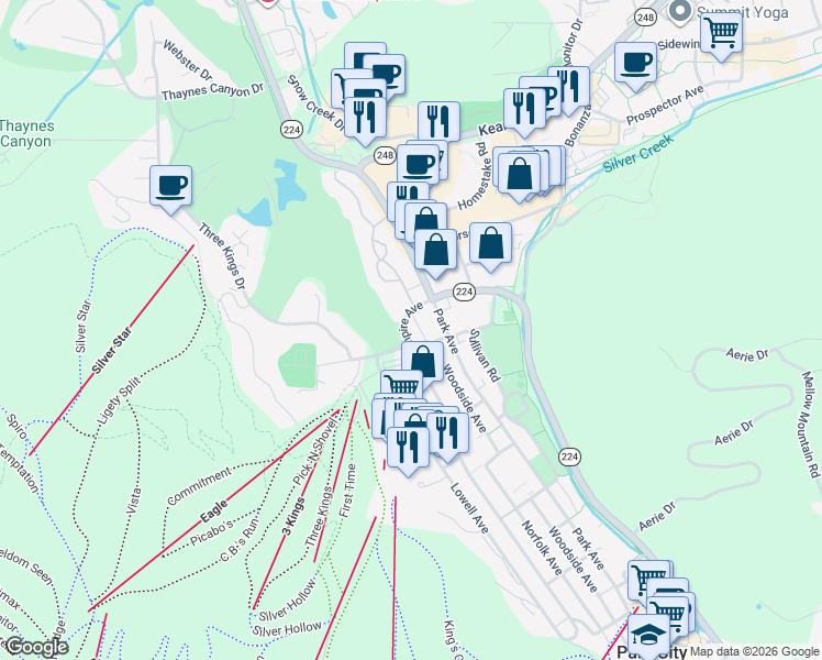 map of restaurants, bars, coffee shops, grocery stores, and more near 1525 Park Avenue in Park City
