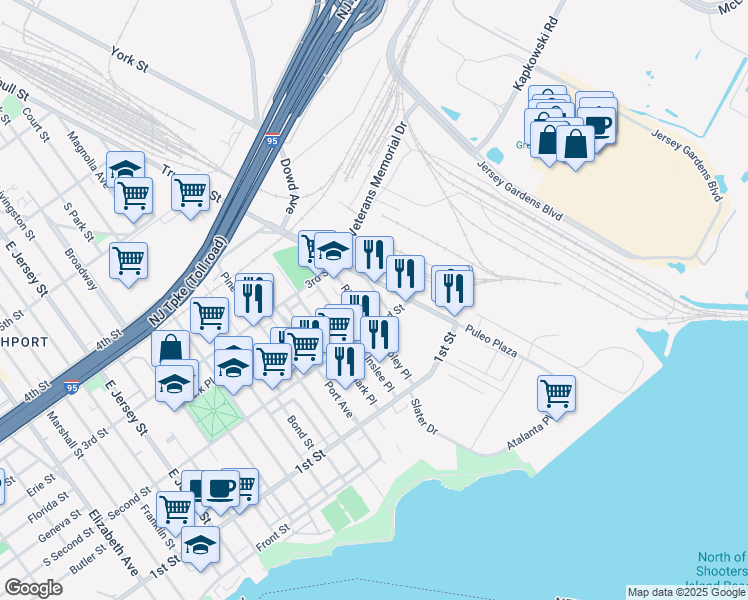 map of restaurants, bars, coffee shops, grocery stores, and more near 230-236 Trumbull Street in Elizabeth