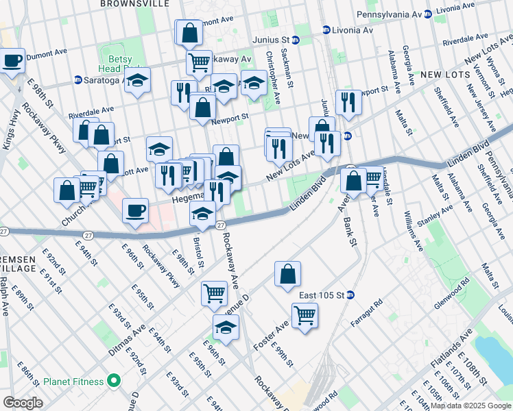 map of restaurants, bars, coffee shops, grocery stores, and more near 684 Watkins Street in Brooklyn
