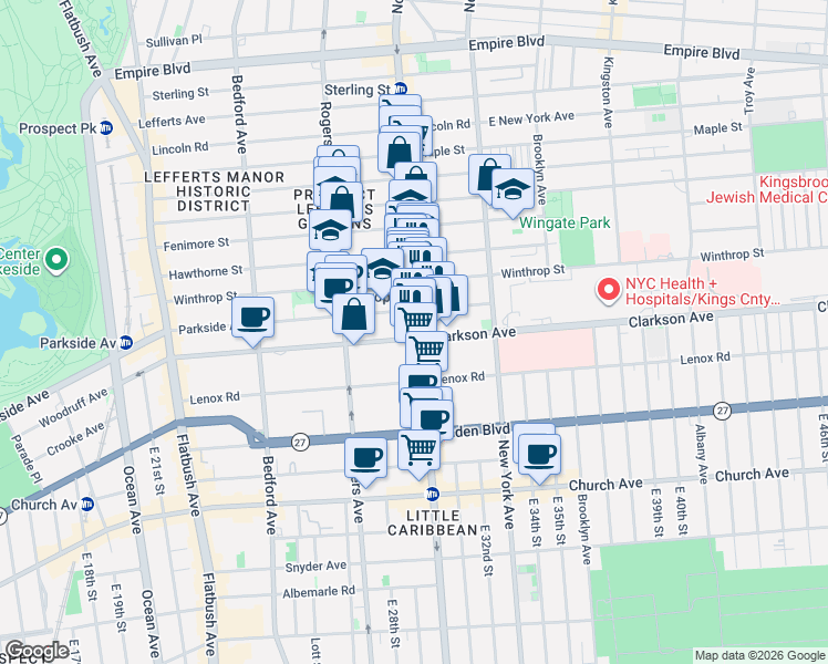 map of restaurants, bars, coffee shops, grocery stores, and more near 1251 Nostrand Avenue in Brooklyn