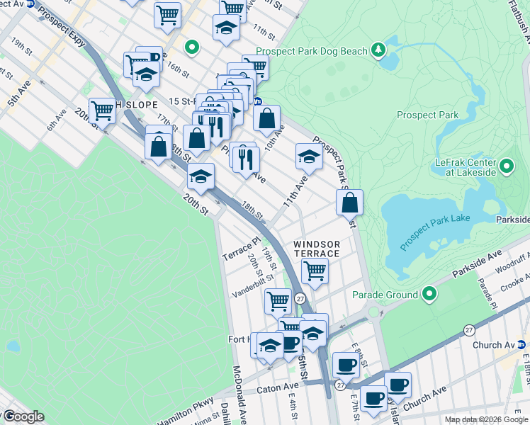 map of restaurants, bars, coffee shops, grocery stores, and more near 608A 17th Street in Brooklyn