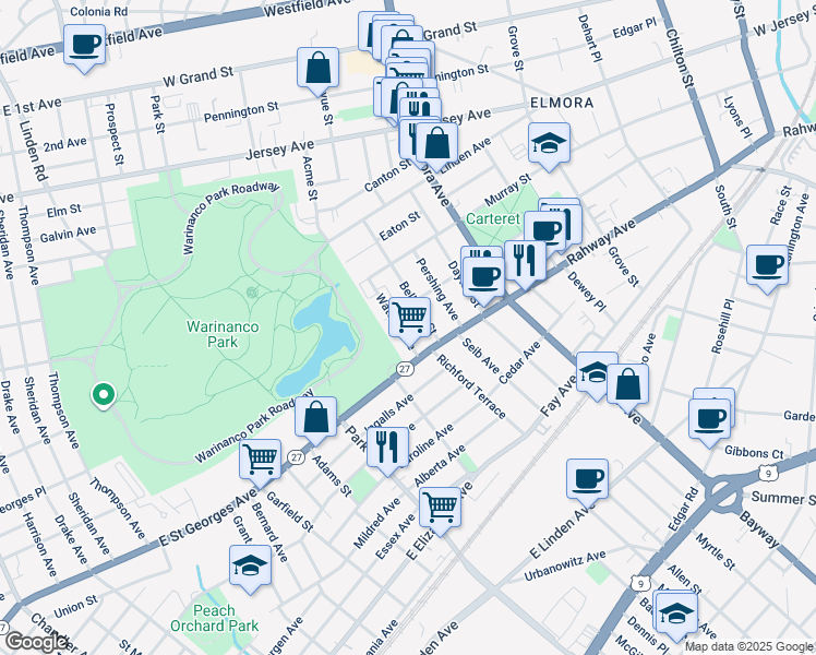 map of restaurants, bars, coffee shops, grocery stores, and more near 810 Vine Street in Elizabeth