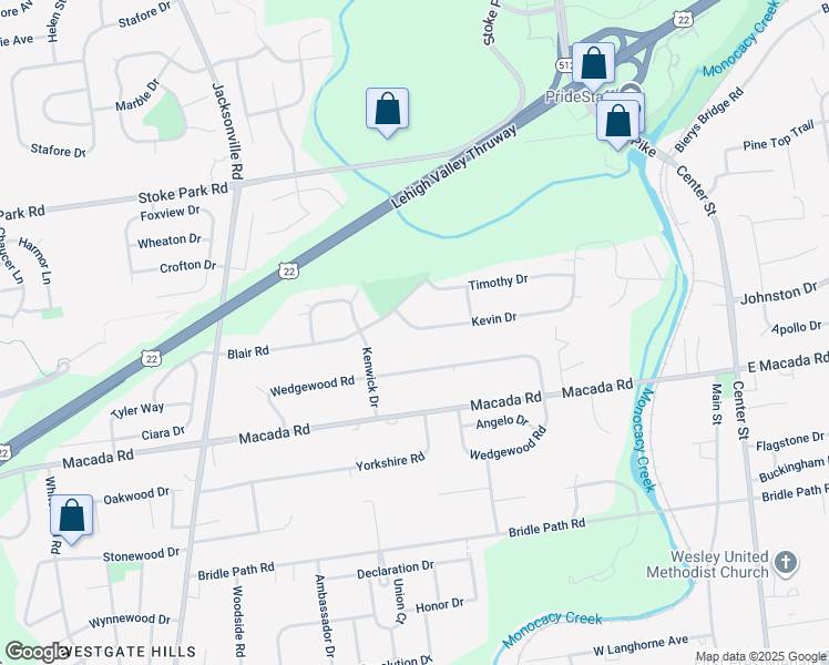 map of restaurants, bars, coffee shops, grocery stores, and more near 563 Kevin Drive in Bethlehem