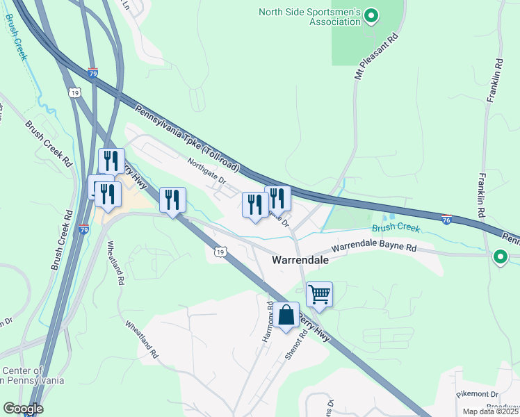 map of restaurants, bars, coffee shops, grocery stores, and more near 335 Northgate Drive in Warrendale