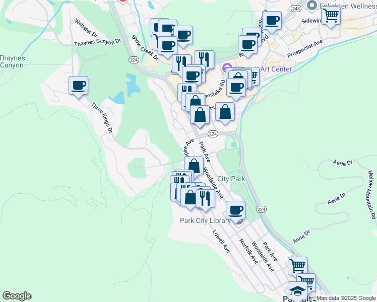 map of restaurants, bars, coffee shops, grocery stores, and more near 1525 Park Avenue in Park City