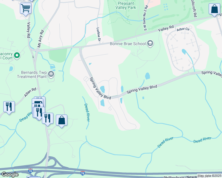 map of restaurants, bars, coffee shops, grocery stores, and more near 222 English Place in Bernards