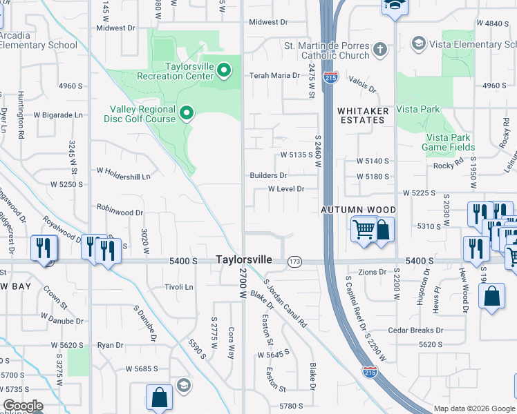 map of restaurants, bars, coffee shops, grocery stores, and more near 5281 West Level Drive in Salt Lake City