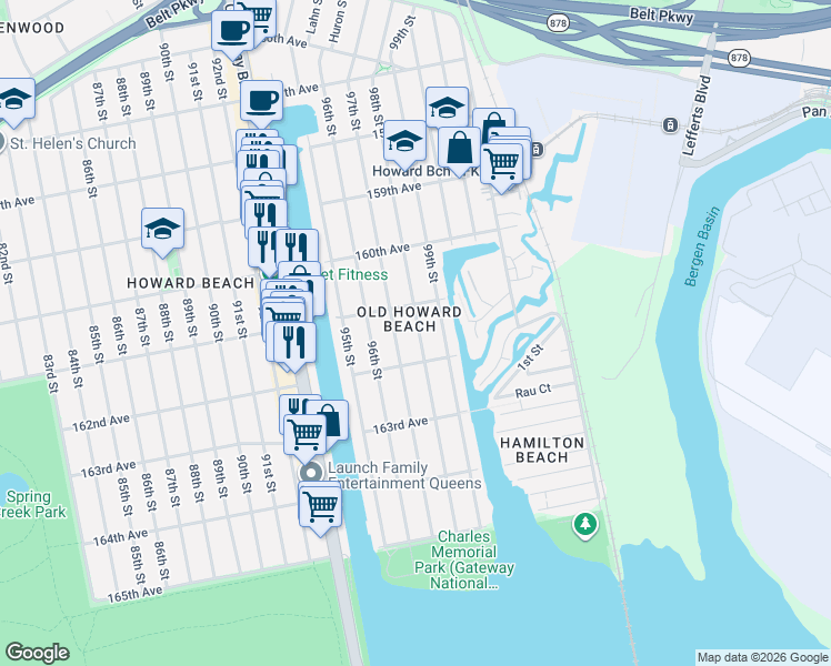 map of restaurants, bars, coffee shops, grocery stores, and more near in Queens