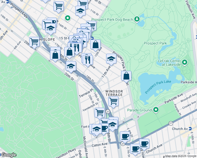 map of restaurants, bars, coffee shops, grocery stores, and more near 608A 17th Street in Brooklyn