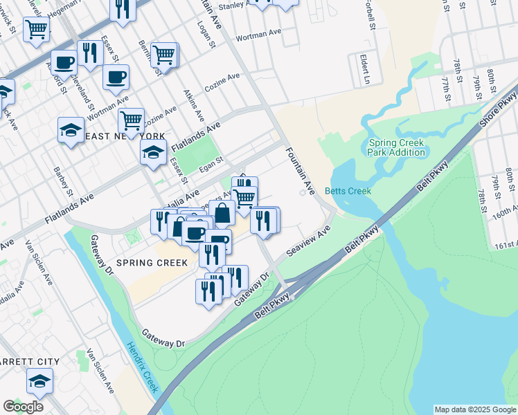 map of restaurants, bars, coffee shops, grocery stores, and more near 895 Erskine Street in Brooklyn
