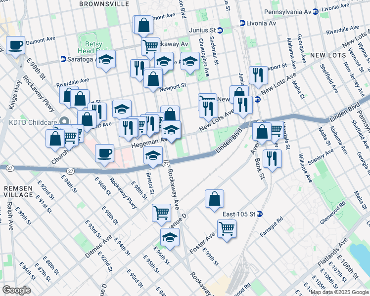 map of restaurants, bars, coffee shops, grocery stores, and more near 684 Watkins Street in Brooklyn