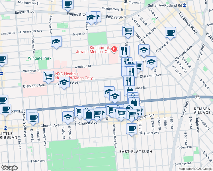map of restaurants, bars, coffee shops, grocery stores, and more near 242 East 46th Street in Brooklyn