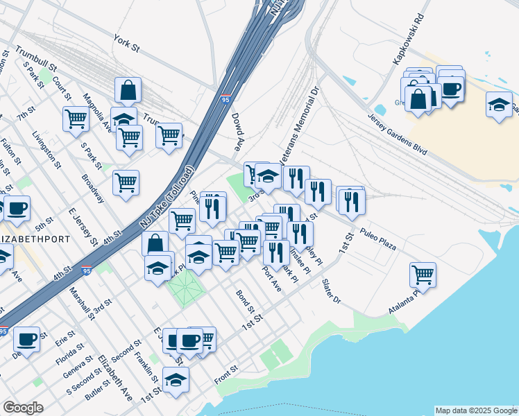 map of restaurants, bars, coffee shops, grocery stores, and more near 248 Ripley Place in Elizabeth